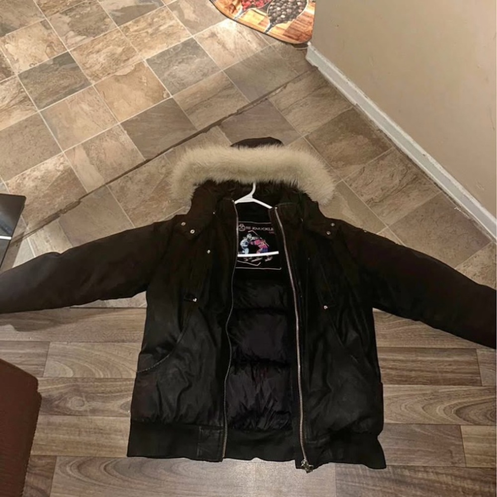 Moose Knuckles Black Jacket with Fur Trim